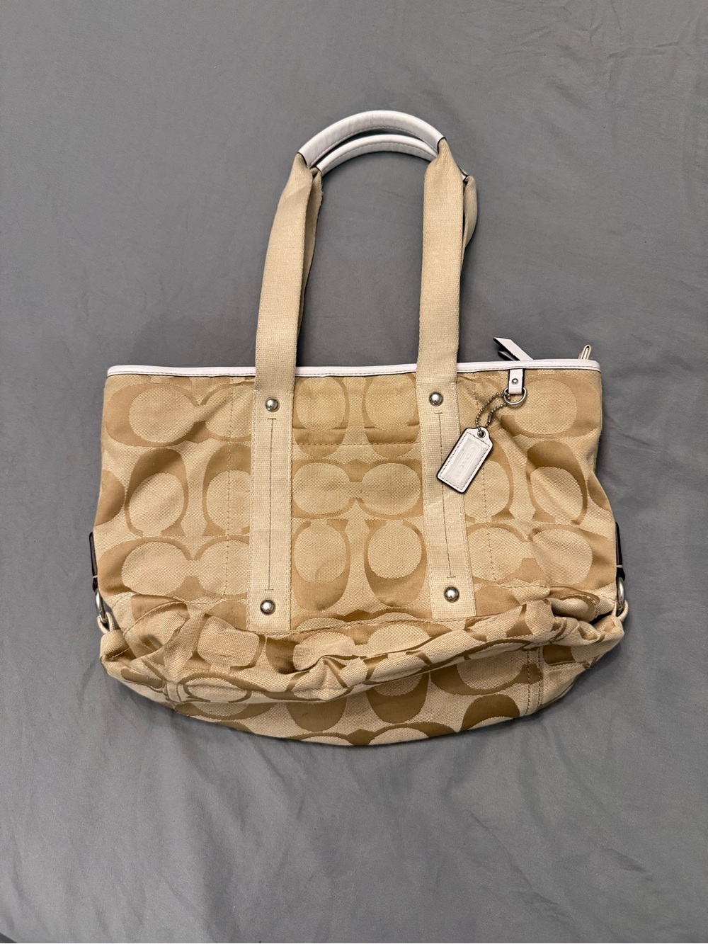 Coach Beige Signature Canvas Tote with White Trim Used